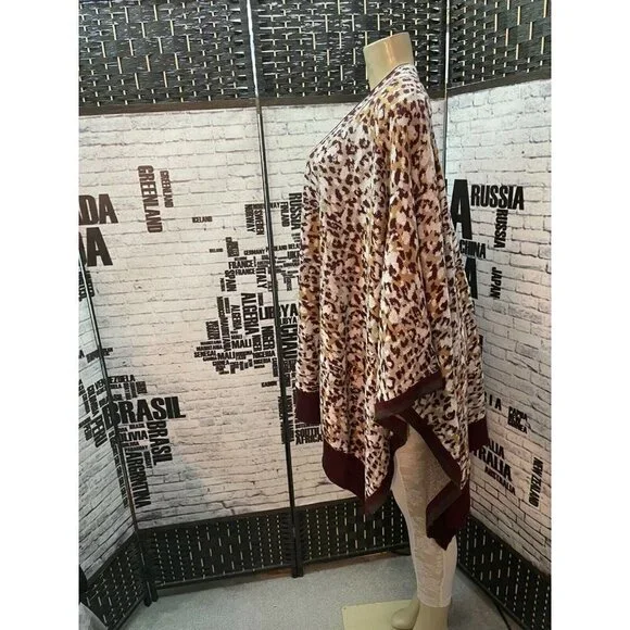 Jessica London 26-32 Brown Animal Print Asymmetrical Half Sleeve Sweater Wrap